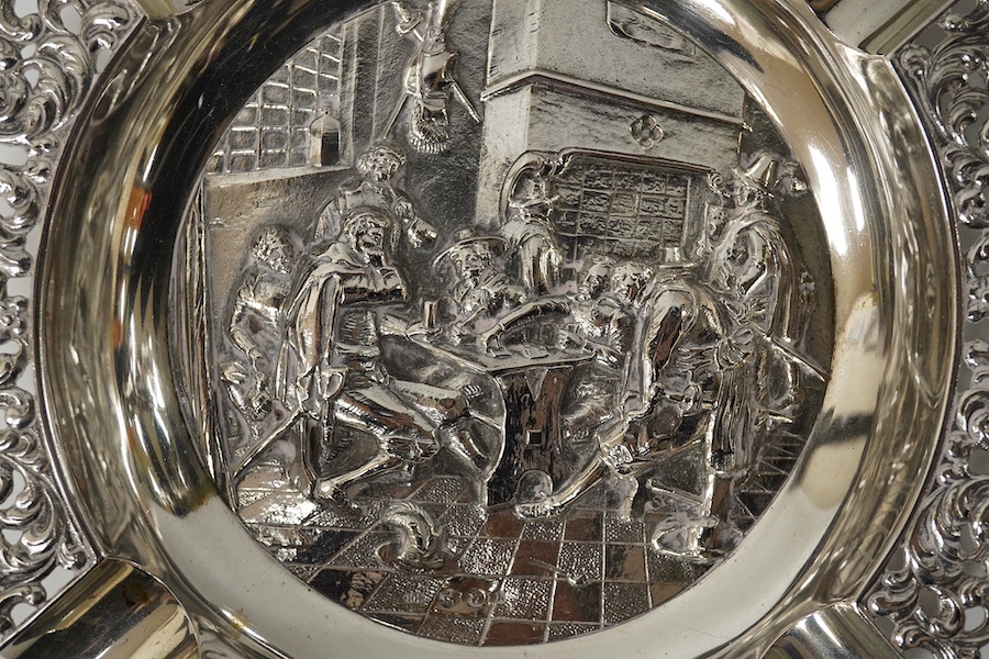A Dutch embossed 830 standard white metal ashtray, 18.4cm, 7.5oz. Condition - good